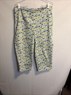 Covington Light Blue Floral Capri Pants with Yellow & Navy Blooms